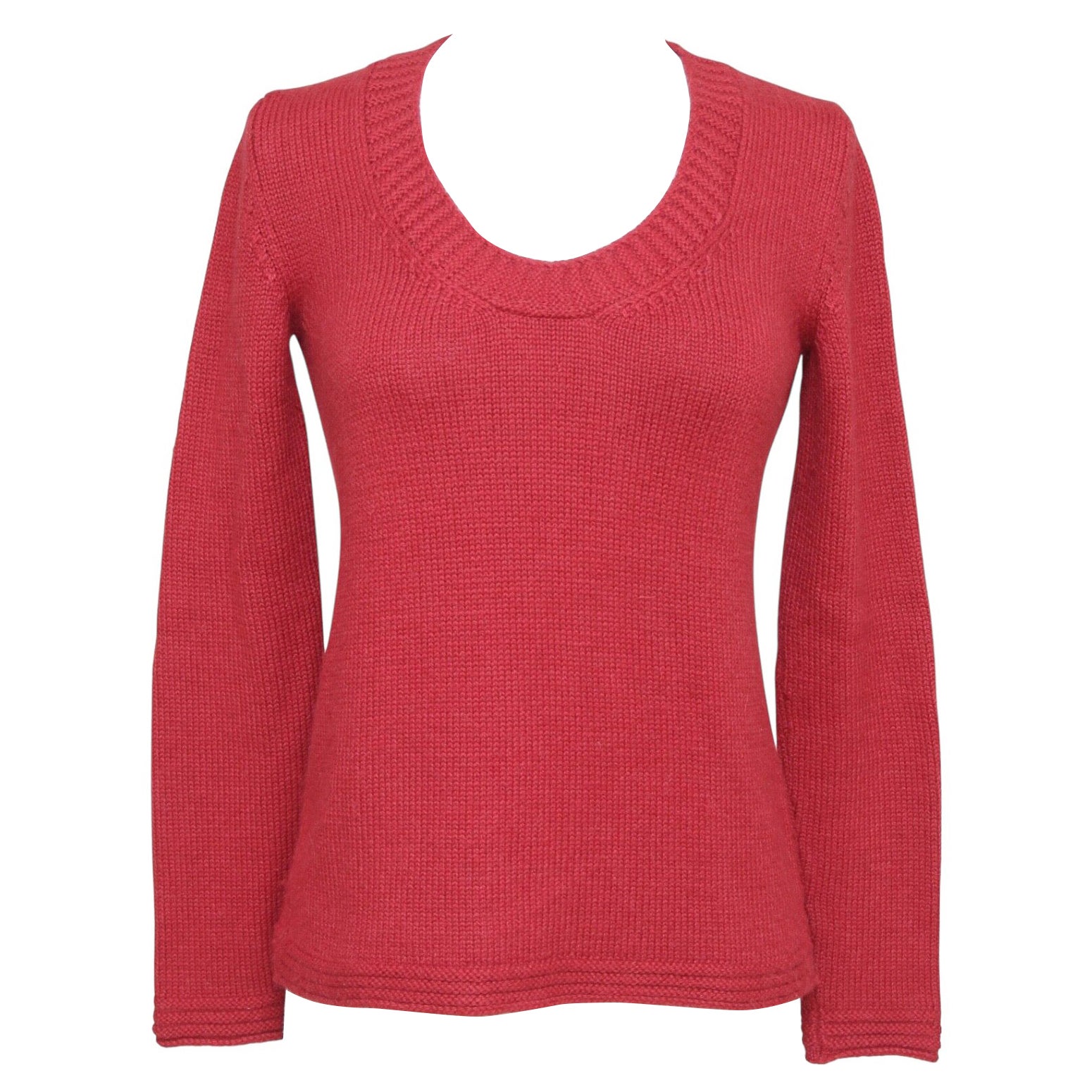 CHLOE Sweater Knit Top Shirt Long Sleeve Red Alpaca Scoop Neck Sz XS For Sale