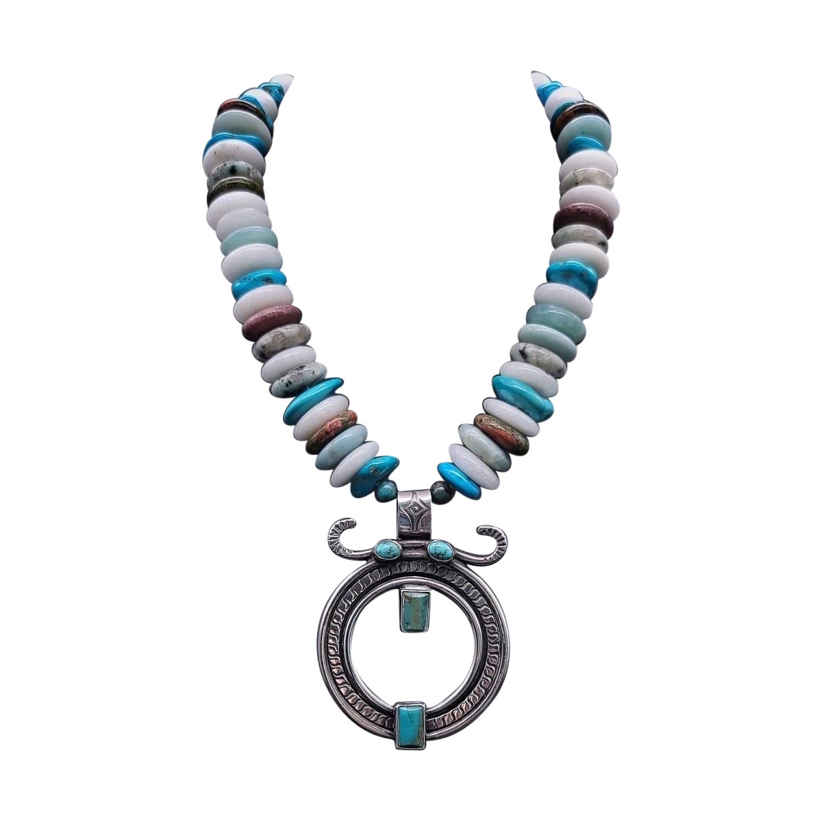 A.Jeschel Rich Pendentif en argent sterling massif  avec collier de turquoise. en vente