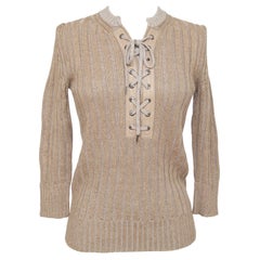 CHLOE Pull en tricot à manches 3/4 en cuir côtelé beige, Taille XS 2011