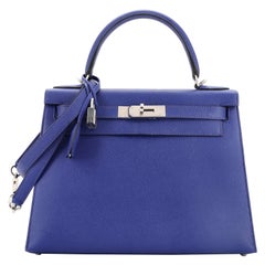 Hermes Kelly Handbag Bleu Electrique Epsom with Palladium Hardware 28