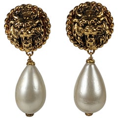 Chanel Iconic Lion and Pearl Drop Earrings, Gripoix