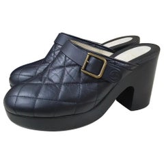 Chanel Black Quilted Leather Mules Clogs