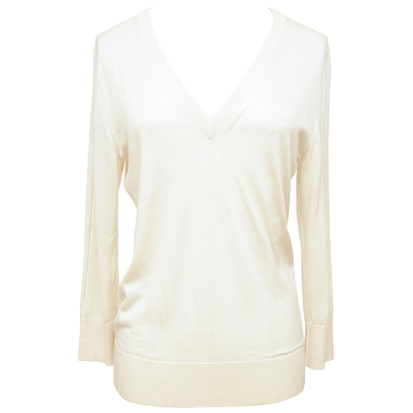 DOLCE & GABBANA Ivory Sweater Knit V-Neck 3/4 Sleeve Cashmere Silk Sz 42