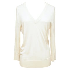DOLCE & GABBANA Ivory Sweater Knit V-Neck 3/4 Sleeve Cashmere Silk Sz 42