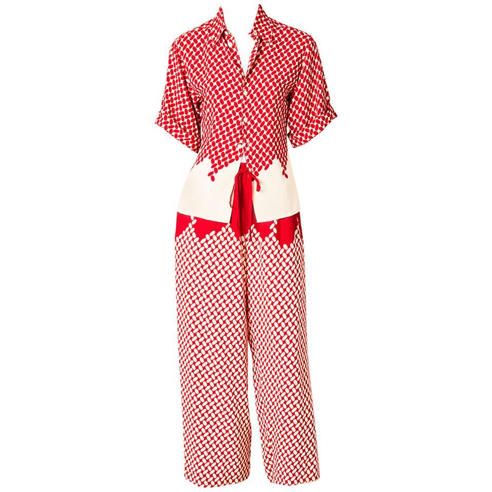 Gautier Red and Cream Crepe Pyjama