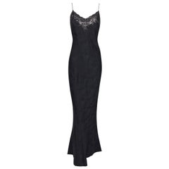 F/W 1998 Christian Dior John Galliano Sheer Lace Black Plunging Long Slip Dress