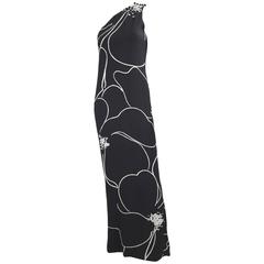 1990s Bob Mackie Black Evening Gown with White Bead and crystal sequin Outlines 12