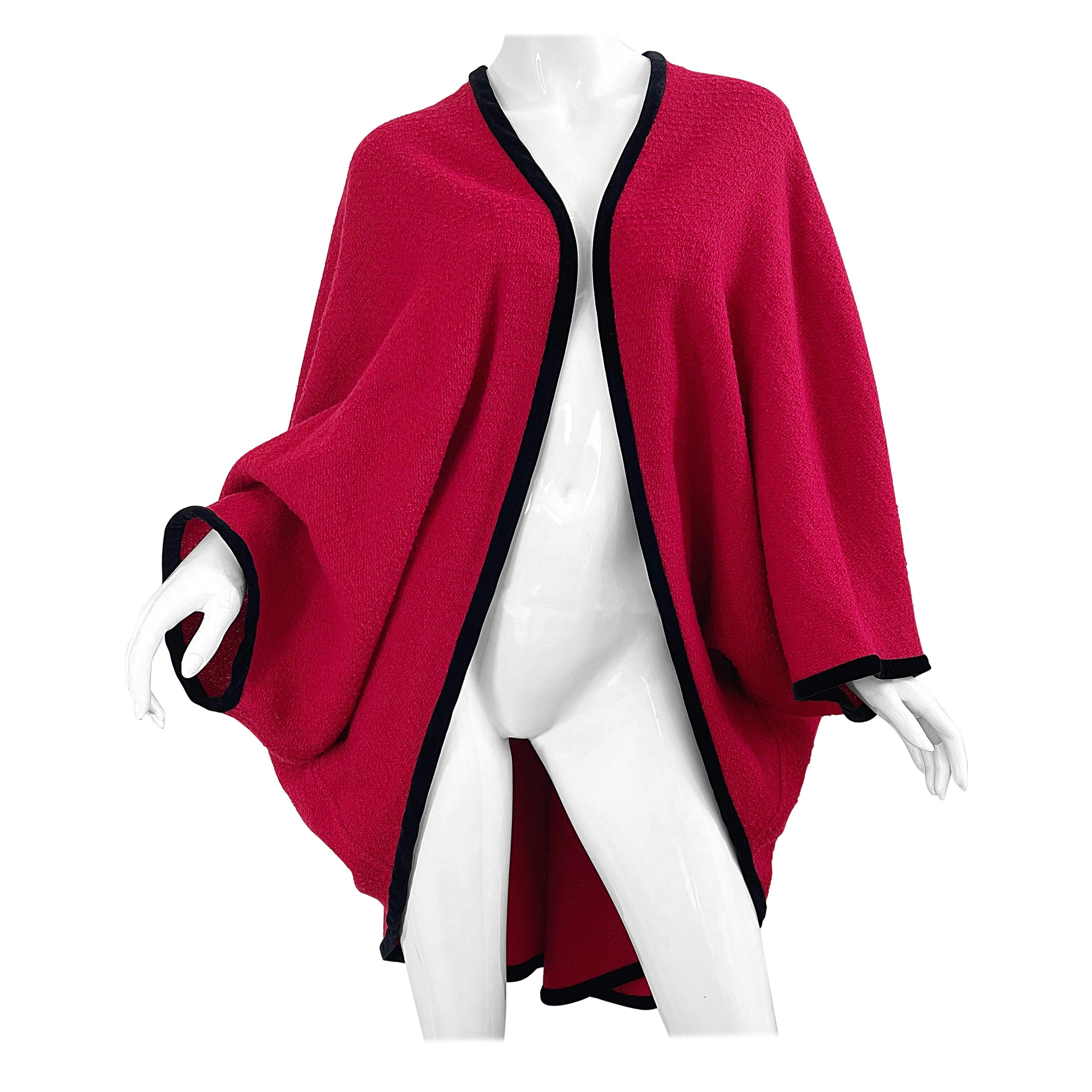 Karl Lagerfeld 1980s Lipstick Red Boiled Wool Cocoon Vintage Cape Kimono Jacket For Sale
