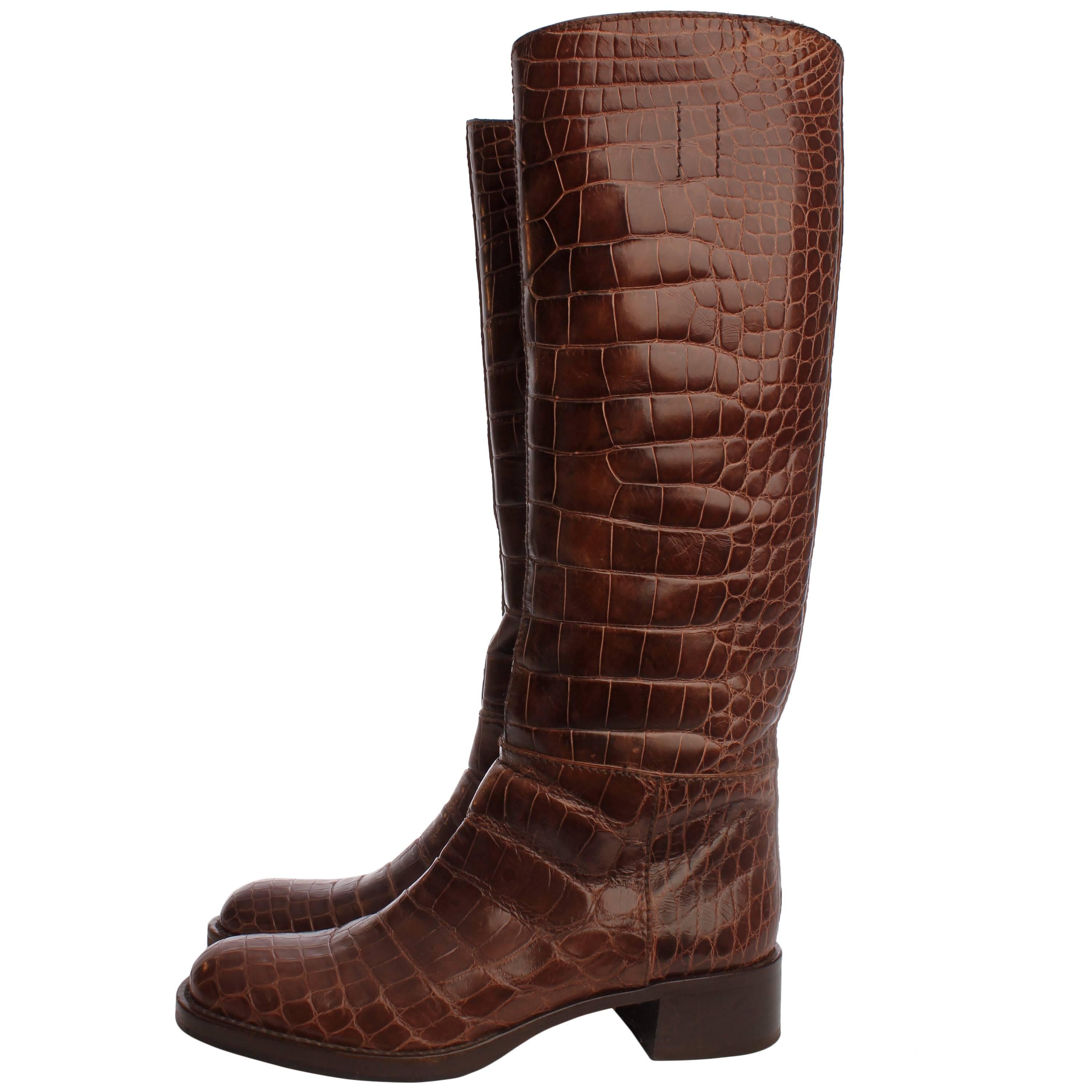 Prada Boots Crocodile Leather - brown