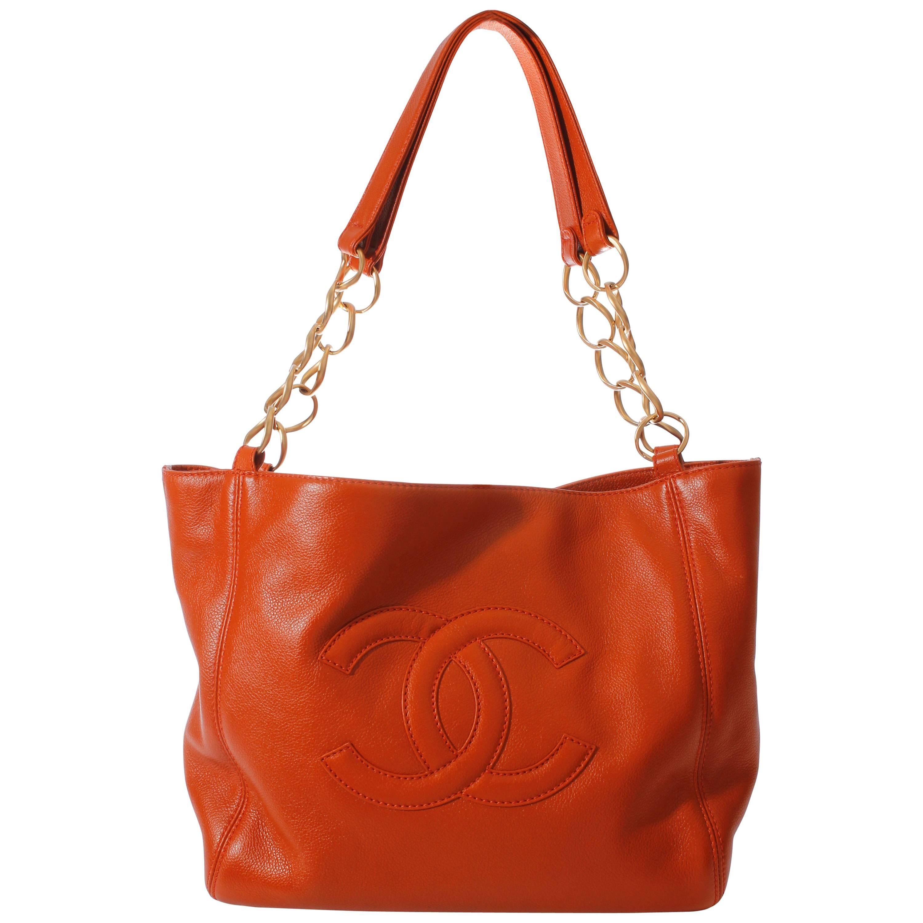 Chanel Shopper Tote Bag - orange leather For Sale