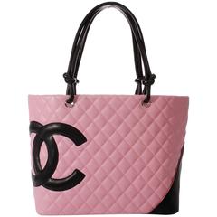 Chanel Ligne Cambon Quilted Large Tote - pink/black leather