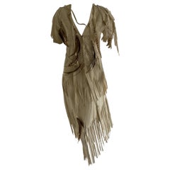 Vintage Beaded Suede Hippie Dress With Feathers and Fringe 