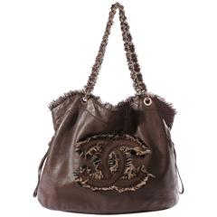 Chanel Shopper Ruffle Tote Bag - brown leather/wool