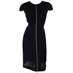 L'Agence Black Crepe Dress with Gold Zipper and Mesh Detail 