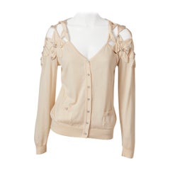 John Galliano Knit Cardigan with Flower Appliques