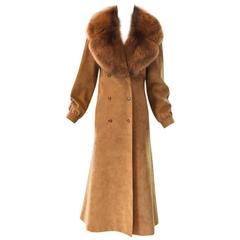 Vintage Esther Wolf Ultra Suede Coat with Fur Collar 