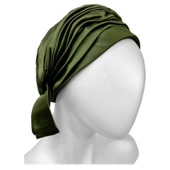 Vintage 1960s Christian Dior Sage Green Satin Slouchy Turban Hat