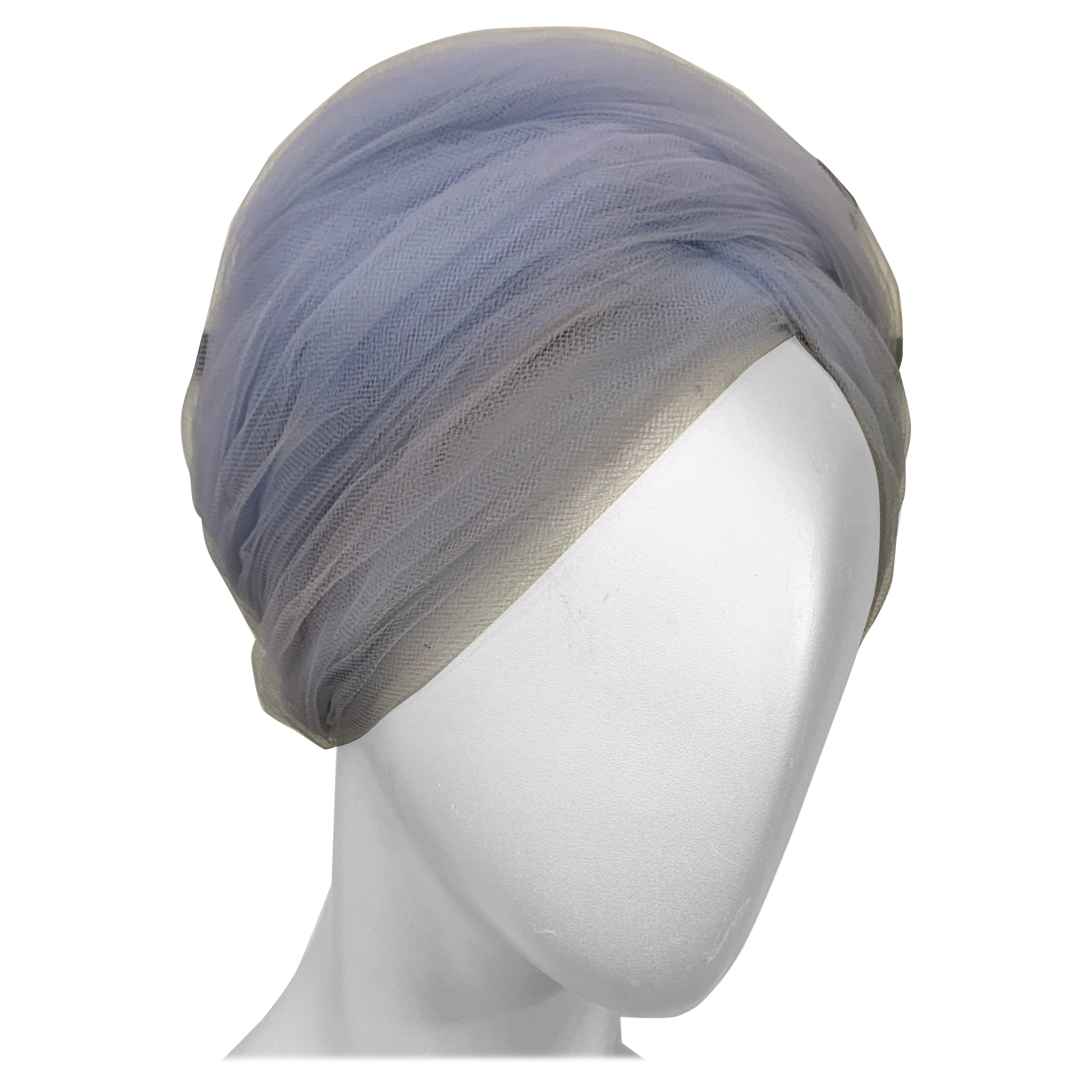 1960s Christian Dior Baby Blue Tulle Peaked Bubble Turban Hat  For Sale