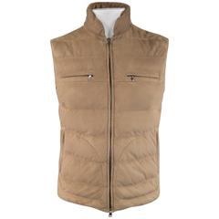 Men's BRUNELLO CUCINELLI 38 Tan Suede Down Quilted Zip Vest