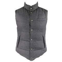 BRUNELLO CUCINELLI 38 Charcoal & Brown Reversible Cashmere / Silk Quilted Vest