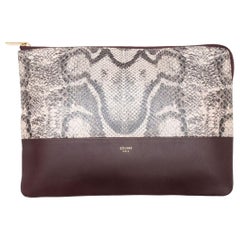 Celine Beige & Brown Embossed Leather Clutch