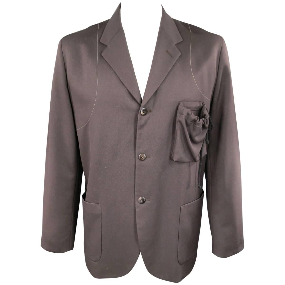 Men's GIULIANO FUJIWARA 44 Oversized Brown Wool Drawstring Pocket Sport Coat