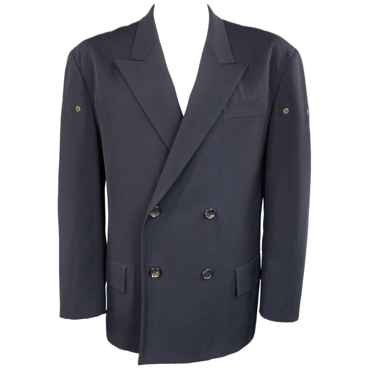 Yohji Yamamoto Navy Oversized Peak Lapel Double Breasted Vented Sport Coat