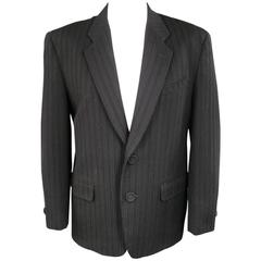 Men's COMME des GARCONS S Black Stripe Textured Wool Sport Coat