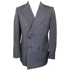 Prada 38 Regular Navy Pinstripe Peak Lapel Double Breasted Sport Coat