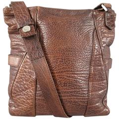 SALVATORE FERRAGAMO Brown Textured Leather Silver Snap Small Cross Body Bag