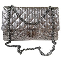 Chanel Silver Striped Quilted Leather Reissue 2.55 Classic Double Flap Bag