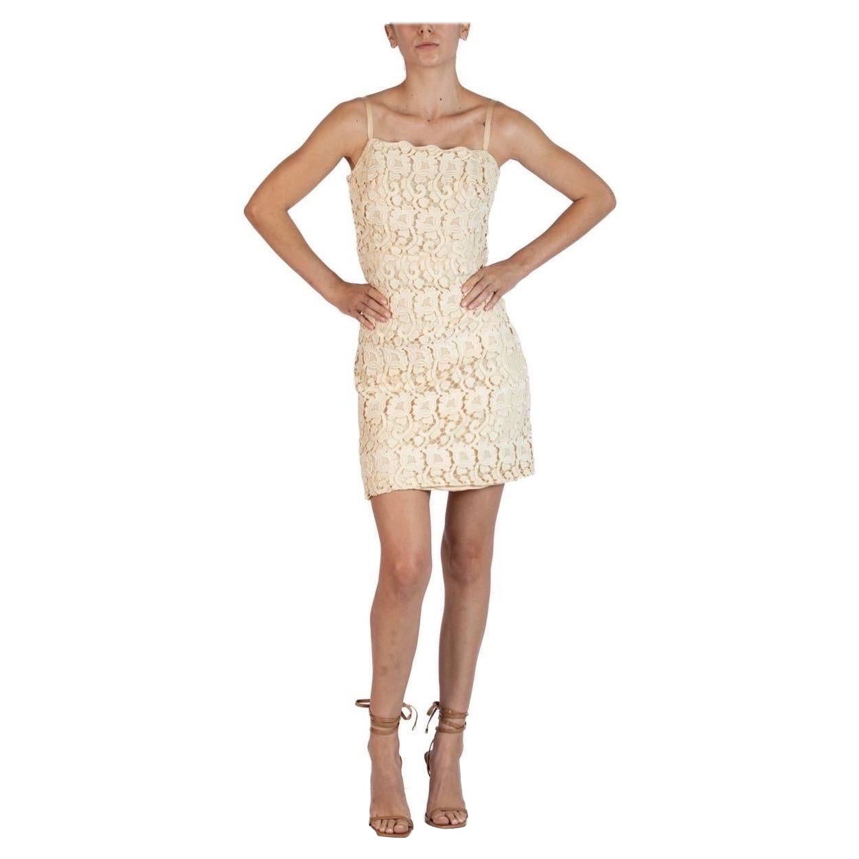 1950S Cream Lace With Rayon Lining Dress For Sale