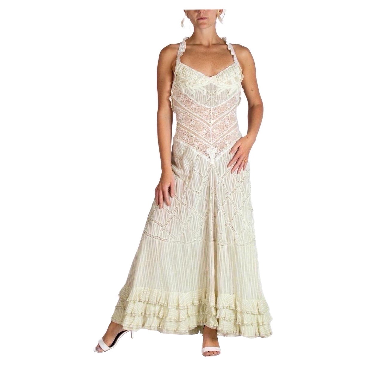 MORPHEW ATELIER Butter Cream With Victorian Lace From Paris Gown For Sale
