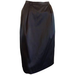 1980s Yves Saint Laurent RG Black Peau de Soie Skirt (40 Fr)