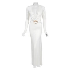 Vintage 2004 Gucci by Tom Ford Rare White Silk-Jersey Plunge Cut Out Finale Gown