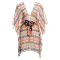 NEW Missoni Multicolor Silver Metallic Lurex Crochet Knit Kaftan Tunic Dress S