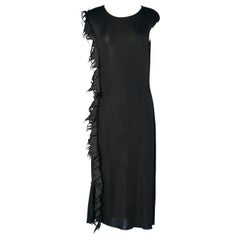Black rayon knit cocktail dress with black satin flame Thierry Mugler Couture 