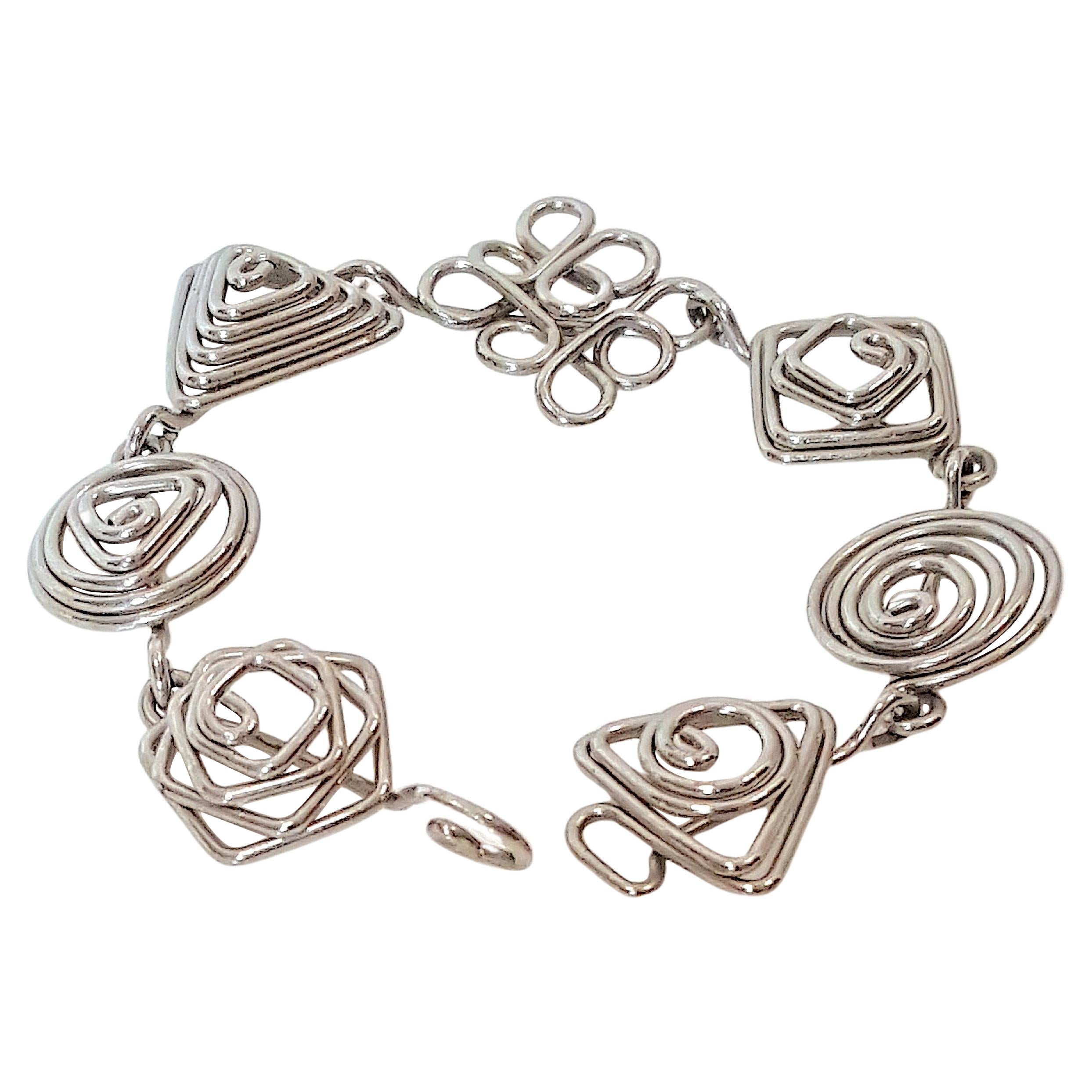 ModernArtist SilverWire Geometric Spirals HandmadeWithPliers SevenLink Bracelet For Sale