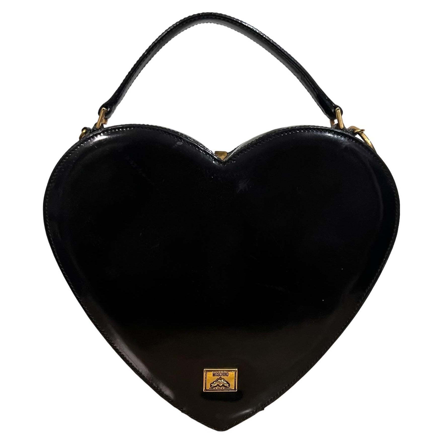 Moschino Vintage Rare Black Leather Heart Bag The Nanny For Sale