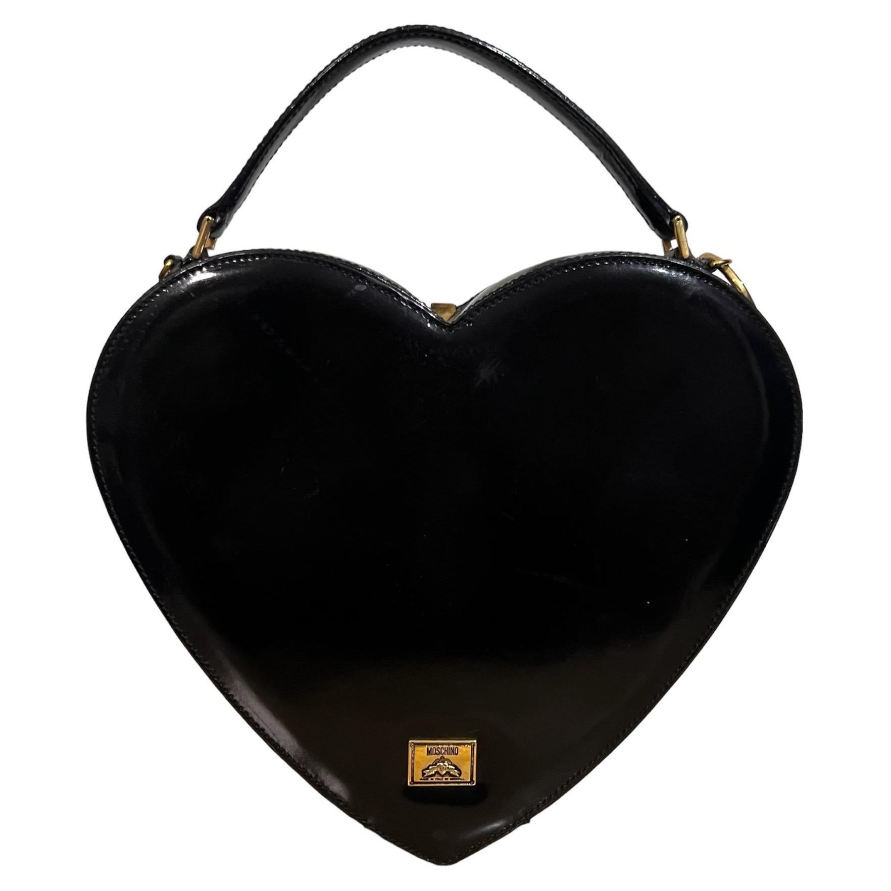 Moschino Vintage Rare Black Leather Heart Bag The Nanny