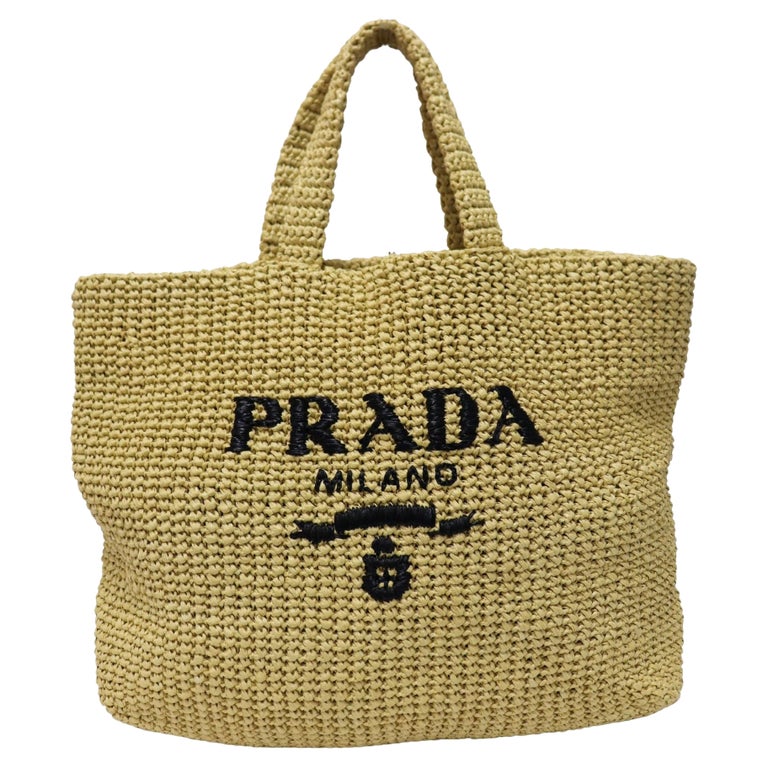 Prada Raffia Tote Bag - For Sale on 1stDibs  prada raffia logo tote, how  to crochet prada raffia bag, prada crochet raffia bag