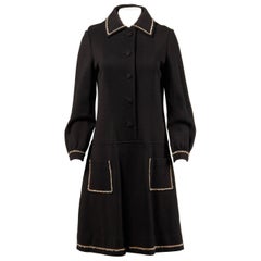 1960s Vintage 100% Wool Black Coat Dress with Rhinestone Beaded Trim