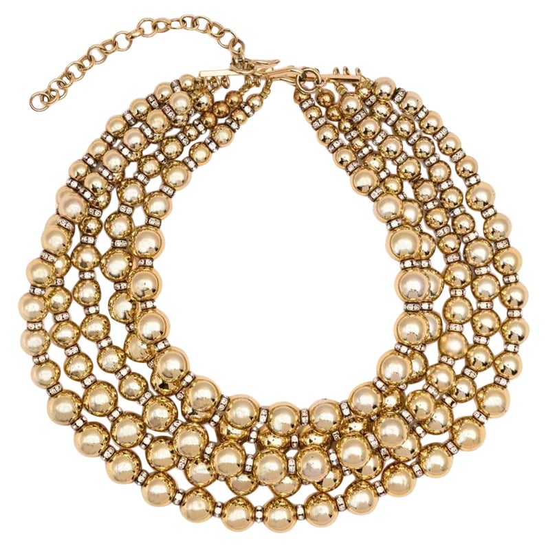 Golden Beaded Rhinestone Layered Necklace