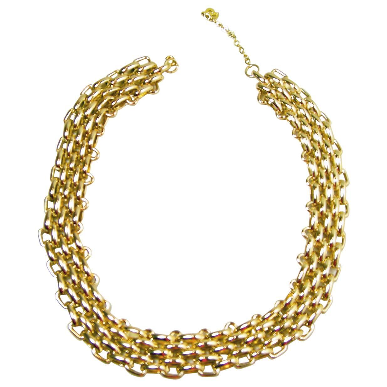 Vintage 1960s Christian Dior Germany Gold Plated Necklace For Sale at