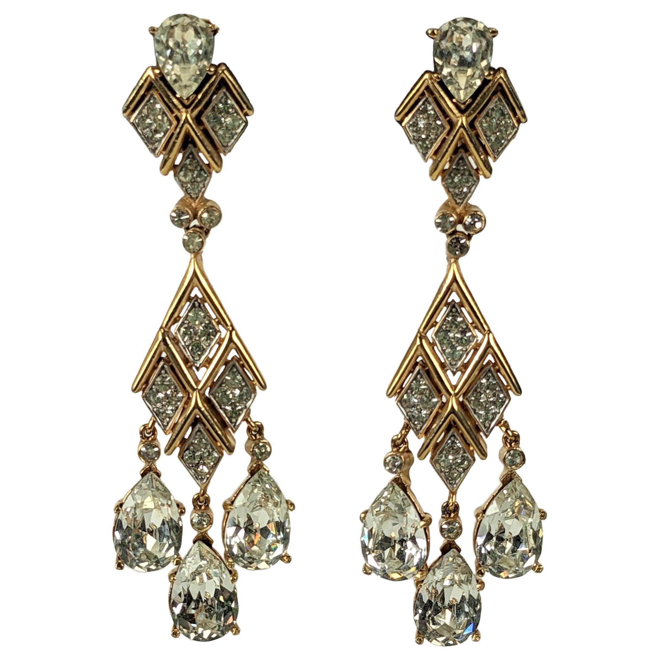Striking Trifari Crystal Pendant Drop Earrings For Sale
