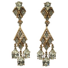Striking Trifari Crystal Pendant Drop Earrings