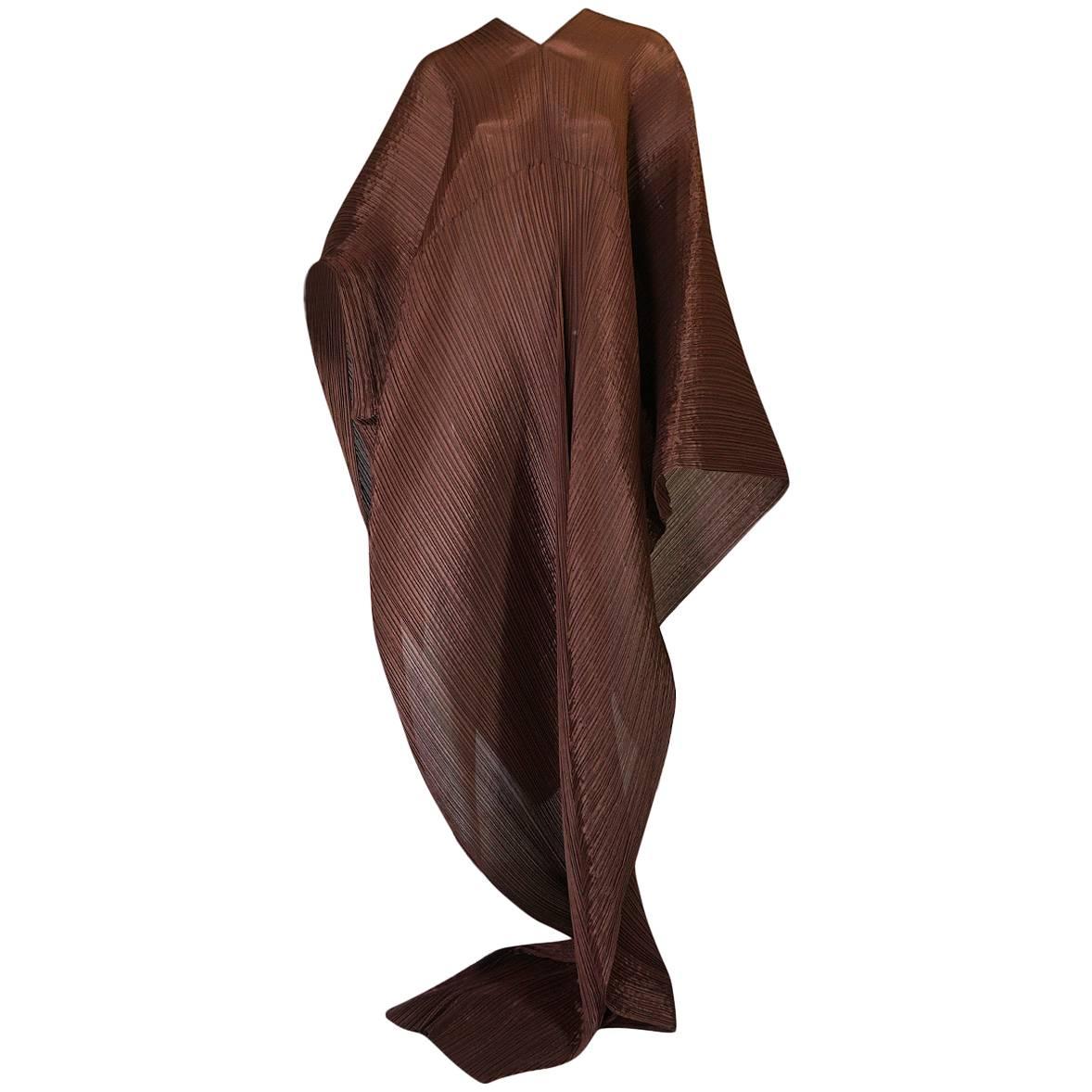 1990s Issey Miyake "Pleats Please" Copper Shawl Poncho Dress