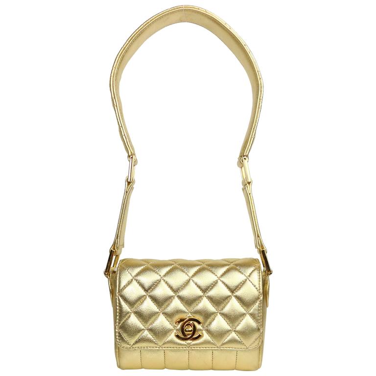 Chanel Gold Metallic Lambskin Quilted Flap Mini Shoulder Bag For Sale