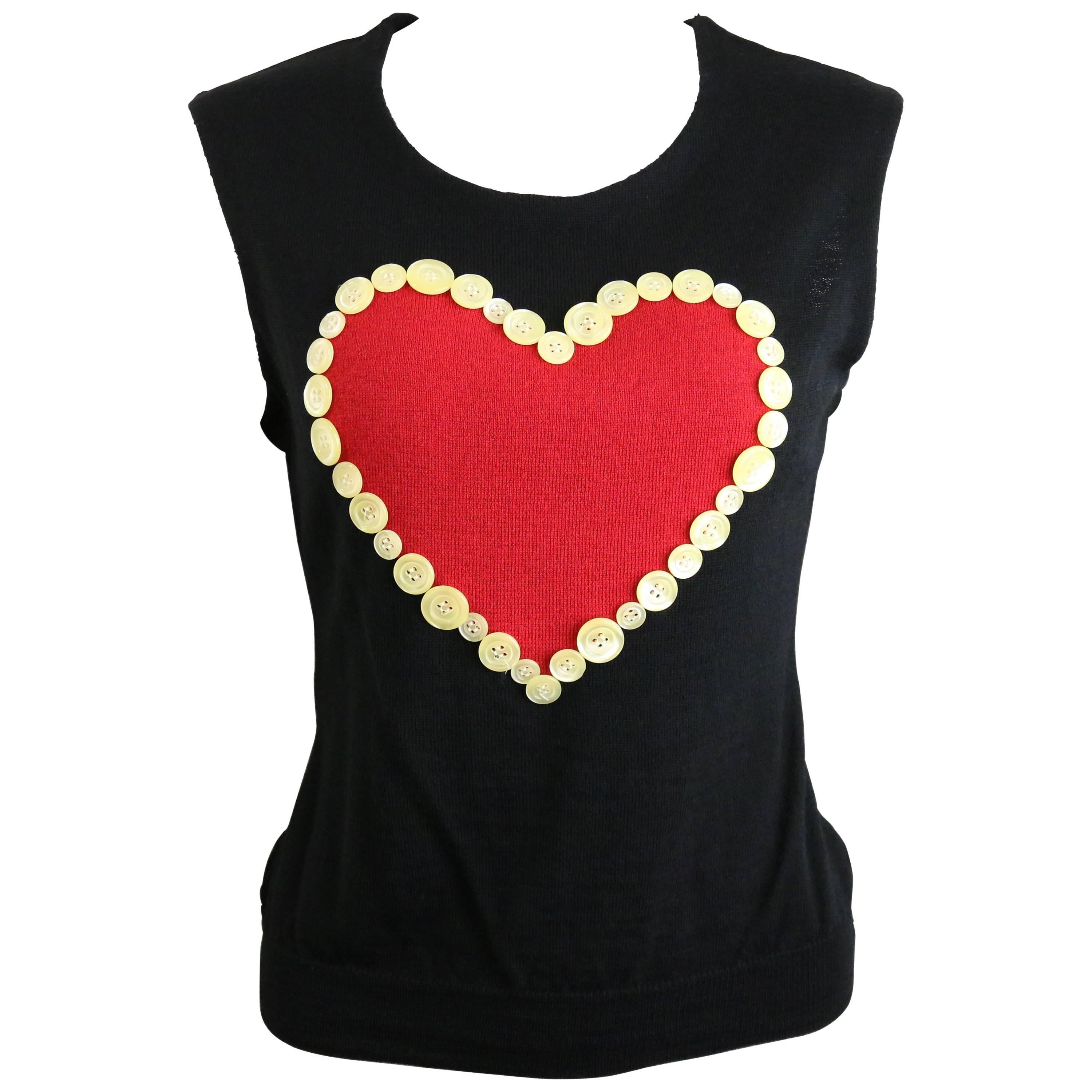 90s Moschino Cheap and Chic  Black Wool Red Heart Tank Top  For Sale