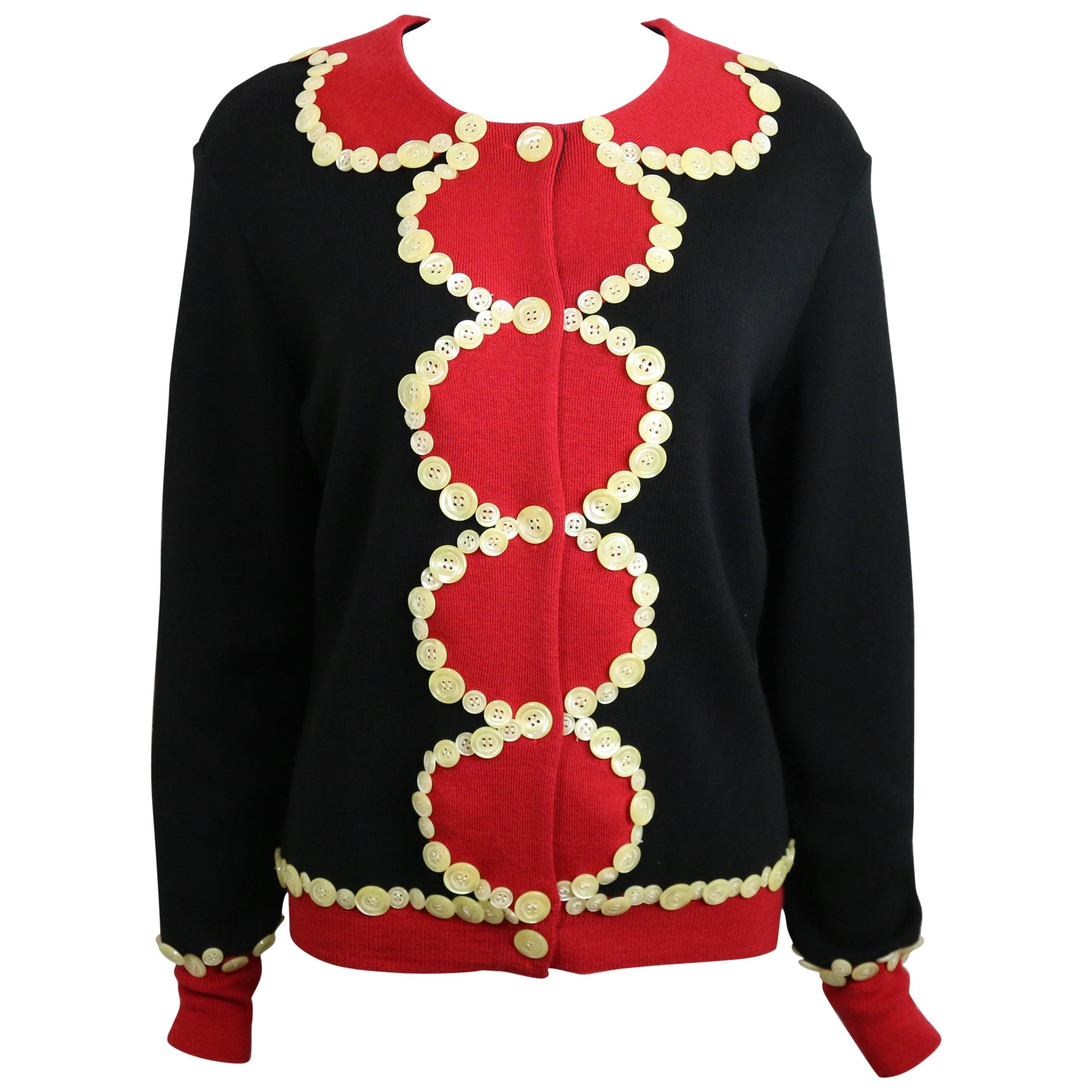 Moschino Cheap and Chic Black/Red with Mother of Pearl Buttons Wool Cardigan